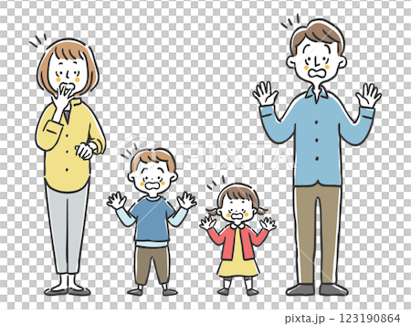 ビックリする家族二世代　全身　ベクター 123190864