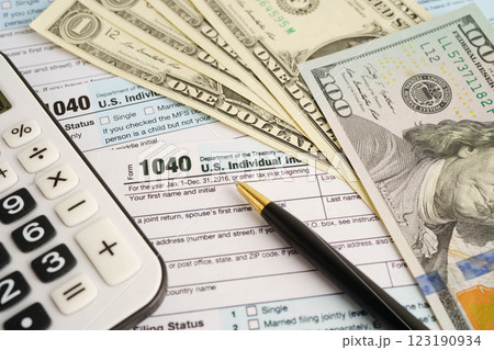Tax form 1040 U.S. Individual Income Tax Return, business finance concept. Tax form 1040 U.S. Individual Income Tax Return, business finance concept. 123190934