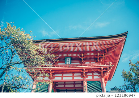 Beautiful architecture Kiyomizu-dera Temple Gate, one of the oldest schools within Japanese Buddhism, in Kyoto the oldest capital city in Japan. 123190947