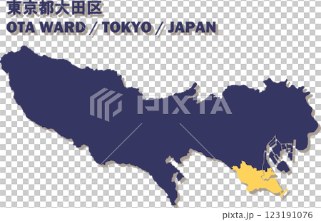 日本地図-東京都-大田区ベクターイラストマップ 123191076