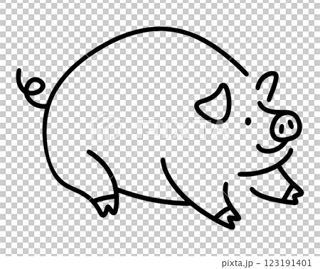 Hand-drawn line drawing of a plump and sloppy pig character, cut out on a transparent background Hand-drawn line drawing of a plump and sloppy pig character, cut out on a transparent background 123191401