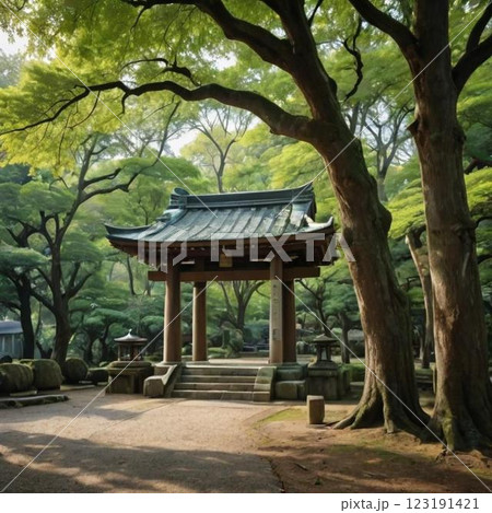 新緑に包まれる神社 123191421