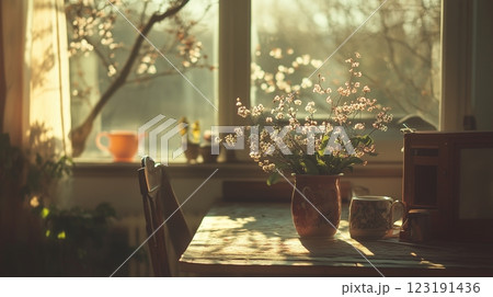 空間、インテリアと花のイメージ 123191436