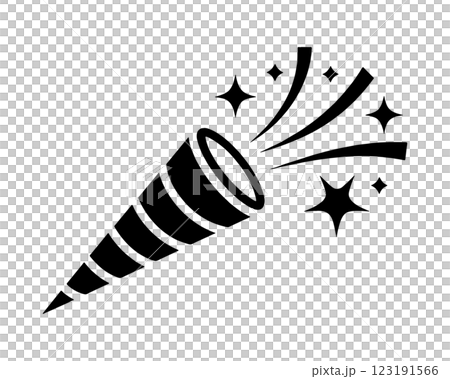 パーティーグッズのクラッカーのピクトグラムイラスト　透過背景の切り抜き 123191566