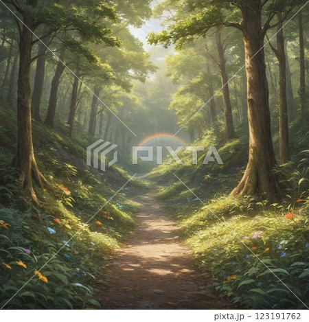 森に差し込む朝日 123191762