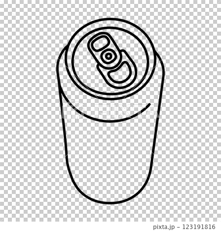 簡單的黑線畫，描繪鋁罐中的飲料，在透明背景上剪下來 123191816