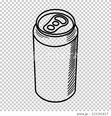 簡單的黑線畫，描繪鋁罐中的飲料，在透明背景上剪下來 123191817