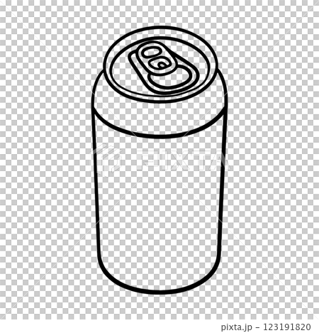 簡單的黑線畫，描繪鋁罐中的飲料，在透明背景上剪下來 123191820