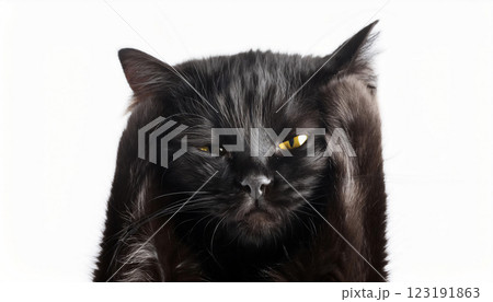 頭を抱えて悩ましく困った感じの黒猫 123191863