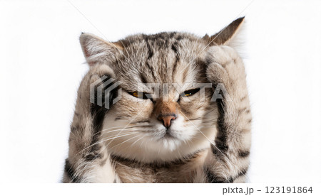 頭を抱えて悩ましく困った感じのスコティッシュフォールド 頭を抱えて悩ましく困った感じのスコティッシュフォールド 123191864