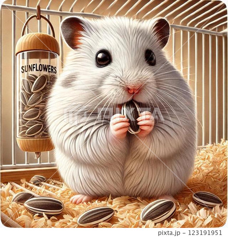 ひまわりの種を食べるハムスター 123191951