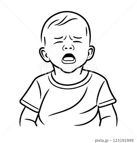 駄々をこねて泣いている子ども・男の子の黒い線画イラスト 透過背景の切り抜き 駄々をこねて泣いている子ども・男の子の黒い線画イラスト 透過背景の切り抜き 123191999