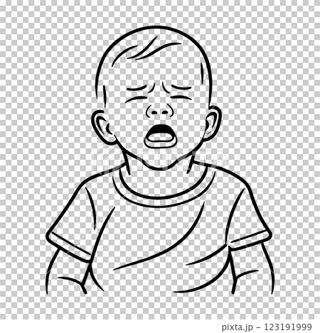 駄々をこねて泣いている子ども・男の子の黒い線画イラスト 透過背景の切り抜き 駄々をこねて泣いている子ども・男の子の黒い線画イラスト 透過背景の切り抜き 123191999