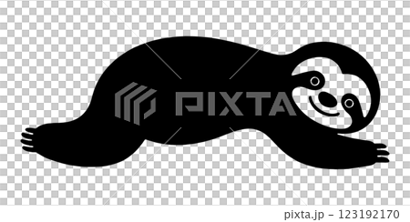 透明背景上剪下來的黑色剪影插圖,描繪的是一隻懶散睡覺的樹懶 透明背景上剪下來的黑色剪影插圖,描繪的是一隻懶散睡覺的樹懶 123192170