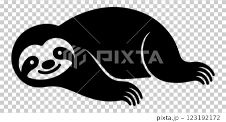 透明背景上剪下來的黑色剪影插圖,描繪的是一隻懶散睡覺的樹懶 透明背景上剪下來的黑色剪影插圖,描繪的是一隻懶散睡覺的樹懶 123192172