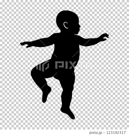 バレエを踊っている赤ちゃんの黒いシルエットイラスト　透過背景の切り抜き 123192317