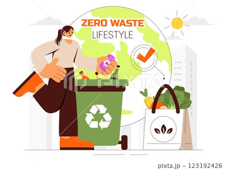 Zero Waste Lifestyle Illustration featuring Plastic Waste Being Sorted Into a Recycling Bin to Process Sustainability and Environmental Awareness Zero Waste Lifestyle Illustration featuring Plastic Waste Being Sorted Into a Recycling Bin to Process Sustainability and Environmental Awareness 123192426