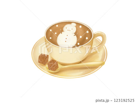 雪だるまのラテアート入りカフェラテ(茶) 雪だるまのラテアート入りカフェラテ(茶) 123192525