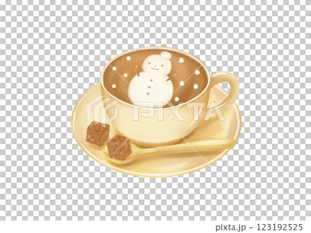 雪だるまのラテアート入りカフェラテ(茶) 雪だるまのラテアート入りカフェラテ(茶) 123192525