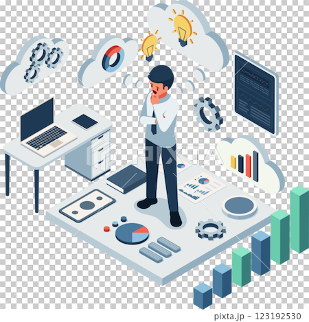 Isometric Entrepreneur Analyzing Business Strategies 123192530