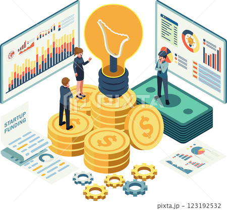Isometric Startup Funding and Financial Planning with Business People 123192532