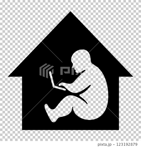 Black silhouette illustration of a fat shut-in man looking at a computer screen at home. Cutout on transparent background Black silhouette illustration of a fat shut-in man looking at a computer screen at home. Cutout on transparent background 123192879