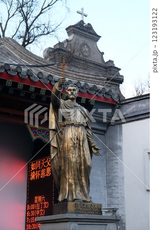 Saint Francis Xavier statue in front Saint Joseph Cathedral in Beijing, China Saint Francis Xavier statue in front Saint Joseph Cathedral in Beijing, China 123193122