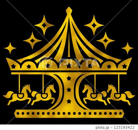 メリーゴーランドのゴールドのシルエットイラスト 黒背景の切り抜き メリーゴーランドのゴールドのシルエットイラスト 黒背景の切り抜き 123193422