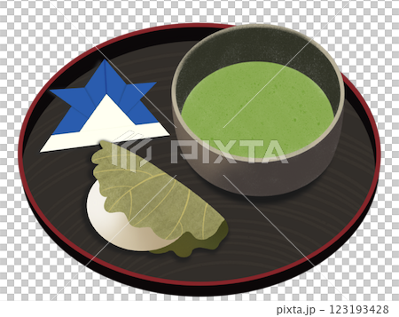 折り紙の兜と柏餅と抹茶 123193428