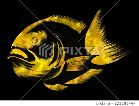 魚のかっこいいゴールドのシルエットイラスト 黒背景の切り抜き 魚のかっこいいゴールドのシルエットイラスト 黒背景の切り抜き 123193447