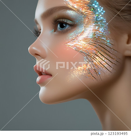 西洋人特殊ヘアメイクスタイルの妖艶で力強い美人女性を生成AIで表現（スクエア写真） 123193495
