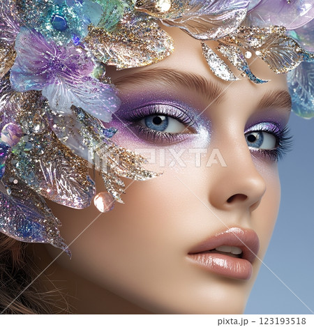 西洋人特殊ヘアメイクスタイルの妖艶で力強い美人女性を生成AIで表現（スクエア写真） 123193518