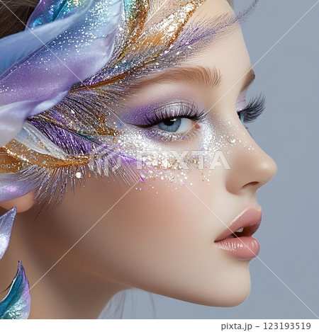 西洋人特殊ヘアメイクスタイルの妖艶で力強い美人女性を生成AIで表現（スクエア写真） 123193519