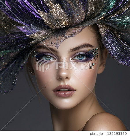 西洋人特殊ヘアメイクスタイルの妖艶で力強い美人女性を生成AIで表現(スクエア写真) 西洋人特殊ヘアメイクスタイルの妖艶で力強い美人女性を生成AIで表現(スクエア写真) 123193520