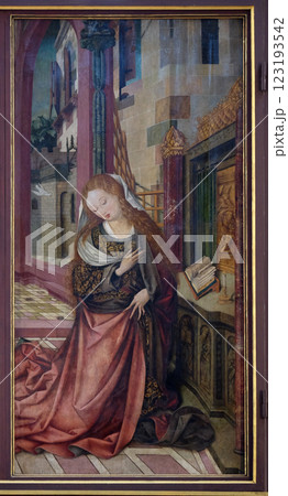 Virgin Mary, The Annunciation, main altar in Marienkapelle in Wurzburg, Bavaria, Germany 123193542