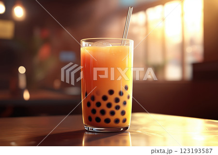 Refreshing bubble tea served in a glass at golden hour 123193587