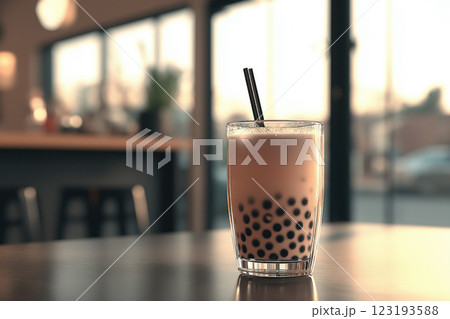 Refreshing bubble tea served in a glass at golden hour 123193588