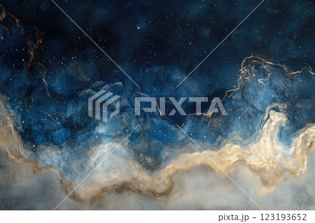 Beautiful cosmic abstract art with deep blue and gold hues 123193652