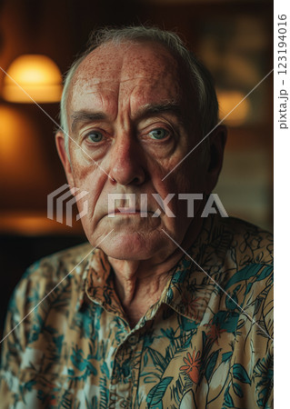 Portrait of an elderly man sitting in a cafe. 123194016