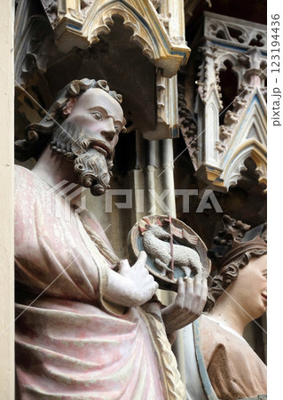 Saint John the Baptist, statue on the tabernacle in St James Church in Rothenburg ob der Tauber, Germany 123194436