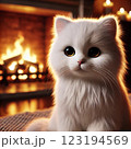 見つめる白猫暖炉 123194569