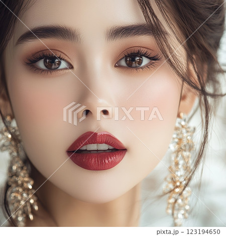 日本人ヘアメイクスタイルの美肌美人女性像を生成AIで表現（横写真） 123194650