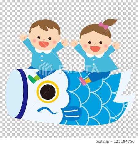 Children's Day: Carp streamers and boys and girls kindergarteners 123194756