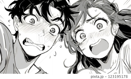 漫画風のびっくりしたカップル 123195178