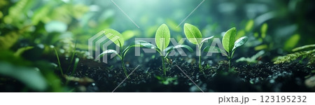 Vibrant Green Seedlings Emerging from Rich Soil, Spring Growth eco lush life hope dark earth fresh 123195232