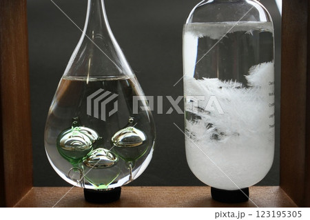 温度計とストームグラス 結晶の成長具合で天気を予測 夏の様子 温度計とストームグラス 結晶の成長具合で天気を予測 夏の様子 123195305