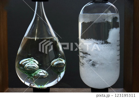 温度計とストームグラス　結晶の成長具合で天気を予測　夏の様子 123195311