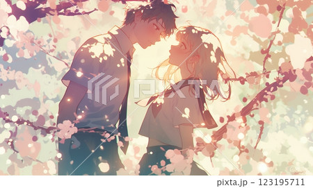 桜の花とロマンチックな恋人たち 桜の花とロマンチックな恋人たち 123195711