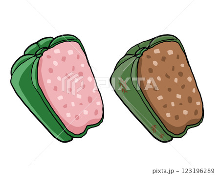 焼く前と焼いた後のピーマンの肉詰めのイラスト 123196289