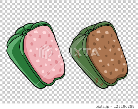 焼く前と焼いた後のピーマンの肉詰めのイラスト 123196289